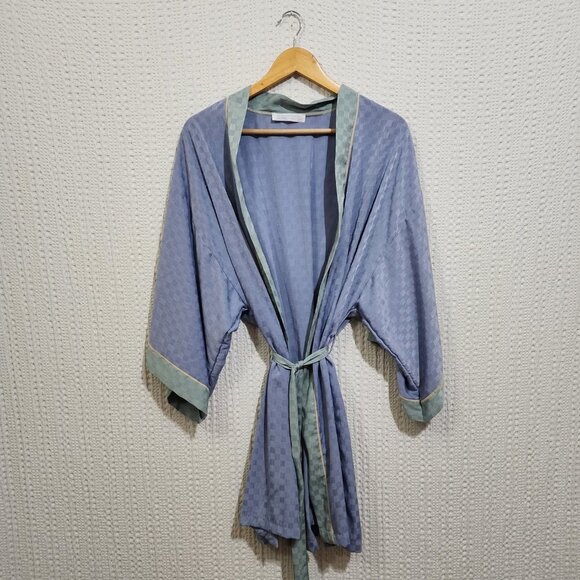 Vintage Maidenform Checkered Pastel Blue & Green Lingerie Silky Robe Size Large - Picture 5 of 13